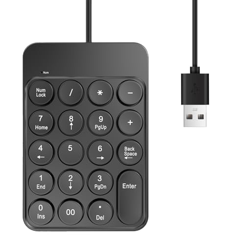 Corded Number Pad Numeric Keypad 19 Keys USB Numpad Portable Financial Accounting Keyboard for Laptop/Computer/Notebook Numeric Keypad