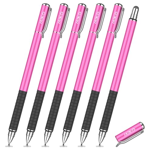 MEKO Stylus Pen for Touchscreen, 2-in-1 Universal Stylus 6Pcs | MEKO 1st Gen Stylus, Fiber & Disc Tips, High Precision, Work for iPad iPhone Android Tablets All Touch Screens-Pink - color: pink
