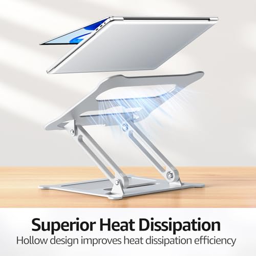 Adjustable Laptop Stand for Desk, 10-15.6“ Laptop Riser, Silver | Sturdy Aluminum Foldable Stand, Heat-Dissipation Design, Ergonomic Holder Fits MacBook/Dell/HP/Lenovo for Home/Office. - color: B-Silver