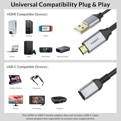 HDMI to USB C Cable 4K@60Hz 0.75ft, Unidirectional Adapter for AR Glasses | Male to Female, Compatible with Xreal Air/Rokid AR/Rayneo, PS5/Xbox/Steam Deck,Portable Monitor Touch, Gold-Plated Connectors