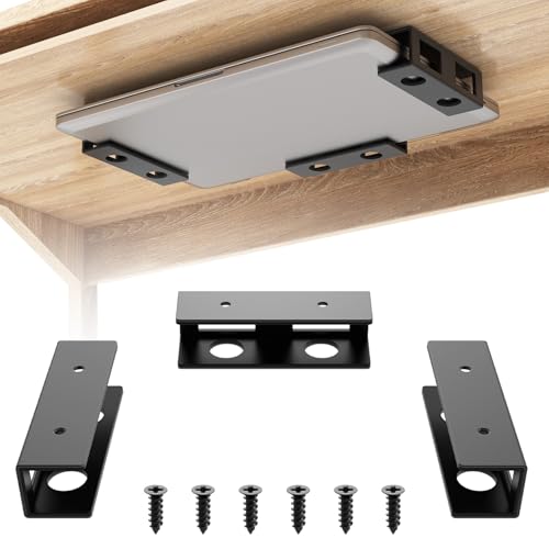 3 PCS Under Desk Laptop Mount with Anti-Scratch Silicone Pad Under Desk Holder Mount Shelf for Laptop Keyboard Storage（1 Pack） - color: Black-1 Pack