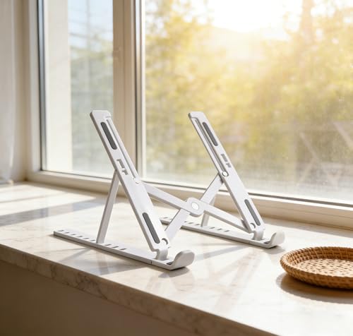 1-Piece Foldable Laptop Stand,Adjustable Ergonomic Laptop Riser,Dual Triangle Stable Structure,Portable Laptop Holder Compatible with 10-17 Inch Laptops（White）