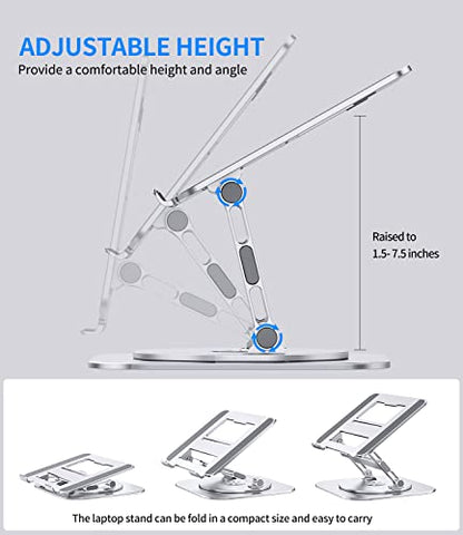 AOEVI Adjustable Laptop Stand with 360 Rotating Base, Stable Computer Stand for Laptop Ergonimic Foldable Laptop Riser for Desk Compatible with MacBook Pro/Air Notebook up to 16 Inches, Silver - color: Silver