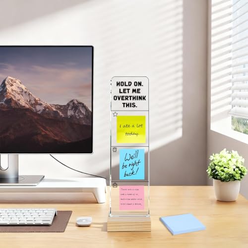 Monitor Memo Board with Removable Wooden Base Acrylic Portable Sticky Note Holder, Hold on let Me Overthink This Acrylic Message Board Sign, Office Desk Set Sticky Notes 100 Sheets - color: Note Holder