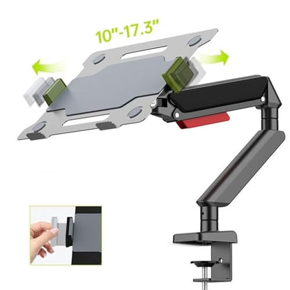 Monitor Stand Mount with Adjustable Tray for 10-32” Monitors, Full Motion Gas Spring Arm, C-Clamp and Grommet Base, Laptop Compatible,Black - color: Black
