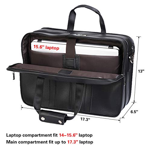 Polare Modern Messenger Bag with Retro Feel 17" Men’s Laptop Briefcase with Full Grain Leather and Premium YKK Zippers - color: Black(fit 15.6" Laptop)