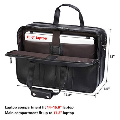 Polare Modern Messenger Bag with Retro Feel 17" Men’s Laptop Briefcase with Full Grain Leather and Premium YKK Zippers - color: Black(fit 15.6" Laptop)