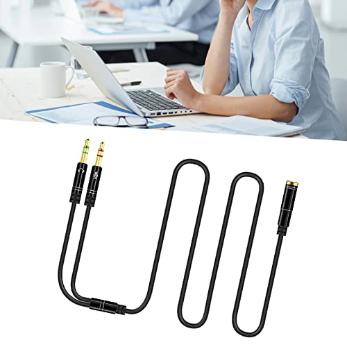 Headphone Splitter for Computer 3.5mm, Audio Splitter Cable Distributor Adapter Socket Mobile Phone Headset to Laptop Earphone Microphone Black 1meter