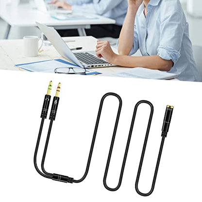 Headphone Splitter for Computer 3.5mm, Audio Splitter Cable Distributor Adapter Socket Mobile Phone Headset to Laptop Earphone Microphone Black 1meter