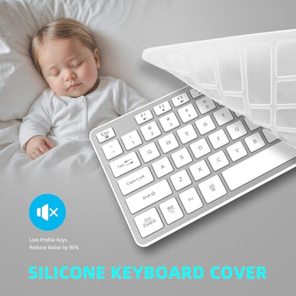 Slim Wireless Keyboard for Mac and Windows, Ultra Quiet Low-Profile Flat Key Board with Full-Size Keys, 2.4GHz Wire Less for PC, Mac, Windows 11/10/8/7 Silver - size: Standard Keyboard Size
