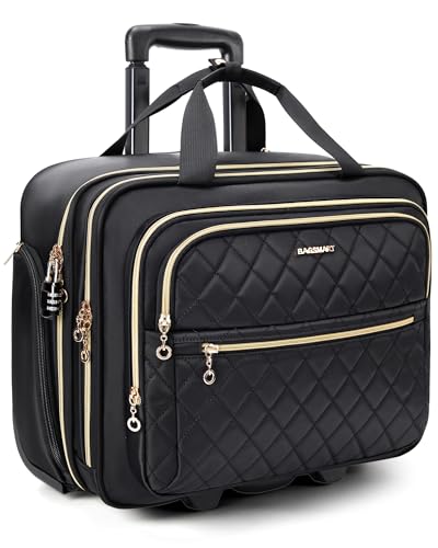 BAGSMART Women's Rolling Laptop Bag for 15.6 Inch Laptop, Black | Underseat Carry-On Luggage with TSA Lock, Wheeled Computer Briefcase for Travel Work Business