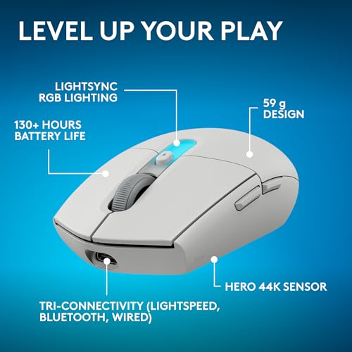 Logitech G305 X SUPERLIGHT Wireless Gaming Mouse, Lightweight 59g, HERO 44K Sensor, RGB lighting, LIGHTSPEED and Bluetooth, 130+ Hr Battery Life, 6 Programmable Buttons, Compatible with PC/Mac - White - color: White, style: Superlight