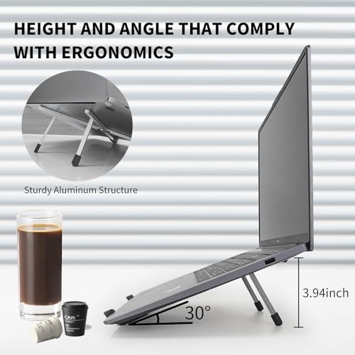 Protable Laptop Stand for Desk,Foldable Laptop Riser Holder,Ventilated Cooling Notebook Mount Computer Stand for 10-15.6” Laptops,Tablets，Aluminum - color: Silver