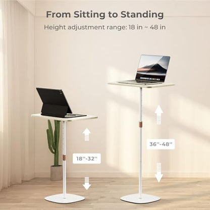 Portable Laptop Floor Stand, Bedside/Sofa Table with Height Adjustable 18''~48'', Sleek Wooden Lectern Standing Desk Mobile Podium for Home, Office, School, White - color: White