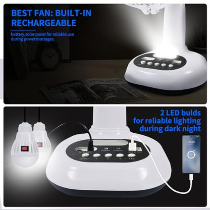 14400mAh Rechargeable Solar Powered Fan, AC DC Portable Camping PowerBank Fan ,12 Inch Oscillating Tabletop Fan with Led Night Light for Home Office Outdoor Camping Tent Traving
