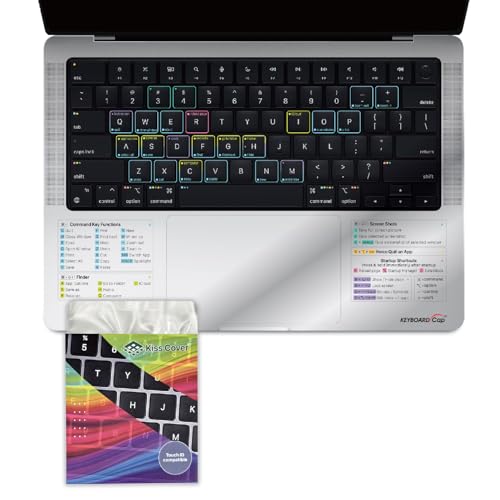 KissCover Ultra-Thin Full Keyboard Cover for MacBook Pro 14.2" with Printed Shortcut Keys, 4X thinner Than competitors, Protects Touch ID, and Works Seamlessly Over The Cover