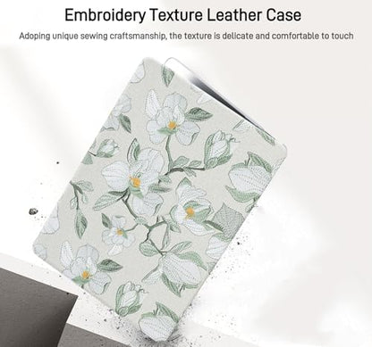 for MacBook Neo 13 Inch Case， Embroidery Floral Leather Textured | Precise Logo Cutout, With Keyboard Skin, Anti-Fingerprint Anti-Scratch Slim Light Cover - color: Embroidery Green