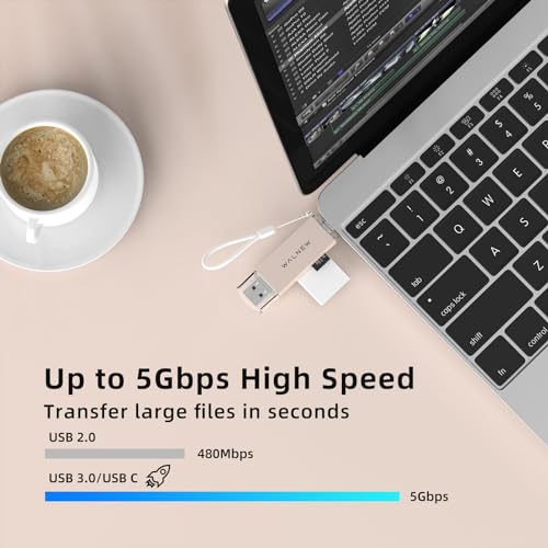 WALNEW SD Card Reader, USB 3.0 & USB-C SD/TF Memory Card Adapter | Supports UHS-I SD/SDHC/SDXC/MicroSD, Compatible with MacBook, PC, iPad, iPhone 15, Samsung Galaxy Android - color: Starlight