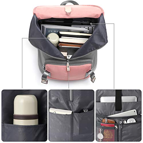 YAMTION 17 Inch Women Backpack School Bags for Teen Girls,College Student Bookbag Computer Backpack with USB Charging Port - color: Pinkgrey