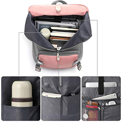 YAMTION 17 Inch Women Backpack School Bags for Teen Girls,College Student Bookbag Computer Backpack with USB Charging Port - color: Pinkgrey