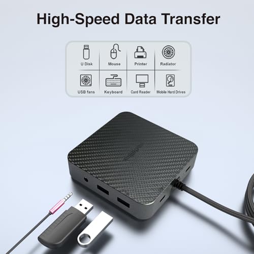 Docking Station 11 in 1 with SD/TF, USB 3.0/5Gbps, RJ45 Ethernet Ports,100W PD, Audio jack,Support Triple or Dual Monitor 4K (2 DP+HDTV),for Dell HP Lenovo Surface MacBook Laptop-Carbon fiber patterns