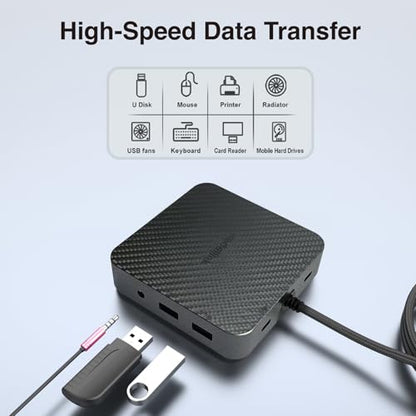 Docking Station 11 in 1 with SD/TF, USB 3.0/5Gbps, RJ45 Ethernet Ports,100W PD, Audio jack,Support Triple or Dual Monitor 4K (2 DP+HDTV),for Dell HP Lenovo Surface MacBook Laptop-Carbon fiber patterns