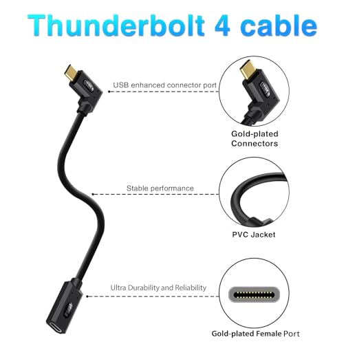 Duttek Short Thunderbolt Cable 1FT/30cm, 80Gbps 240W Charging & Dual 8K Video, Short USB C Right Angle Male to Female Extension Cable for Gaming PC/Monitor/Studio