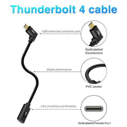 Duttek Short Thunderbolt Cable 1FT/30cm, 80Gbps 240W Charging & Dual 8K Video, Short USB C Right Angle Male to Female Extension Cable for Gaming PC/Monitor/Studio