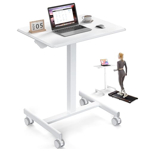 DUMOS Mobile Rolling Desk with Wheels Adjustable Height | Small Standing Desks Portable Laptop PC Table, Computer Workstation for Home Office Small Space, White - color: White, size: 19 inch