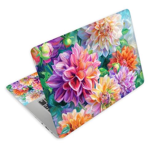 Universal Laptop Skin Decal, 3-Piece Vinyl Protector for 12 13 14 15.6" Notebook, Waterproof Anti-Scratch, Easy Trim & Bubble-Free Finish, Dahlia and Peony Flowers - color: Dahlia and Peony Flowers