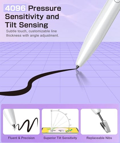 Magnetic EMR Stylus Compatible with Remarkable 2, Replacement Digital Pen with Eraser, 4096 Pressure Levels, Palm Rejection, Tilt Support, for Remarkable/Samsung/Wacom/Onyx EMR Devices-5 Tips (White) - style: White Pen with 5 Tips