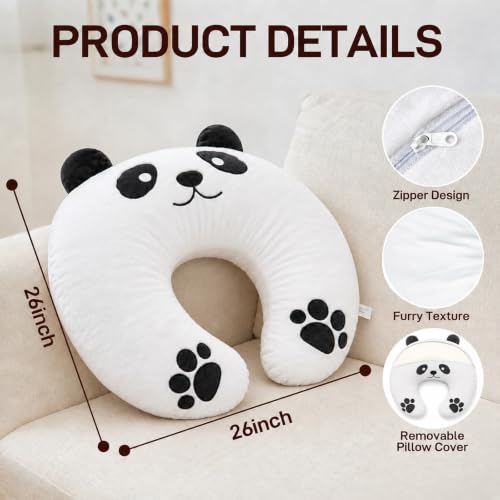 Lap Pillow, Cute Panda Crochet Pillow for Knitting, Crafting, Gaming, Reading and Phone Use on Bed, Sofa or Chair, U-Shaped Wrap Around Arm Support Cushion and Neck Pillow - color: Black & White Panda
