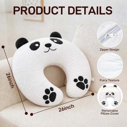 Lap Pillow, Cute Panda Crochet Pillow for Knitting, Crafting, Gaming, Reading and Phone Use on Bed, Sofa or Chair, U-Shaped Wrap Around Arm Support Cushion and Neck Pillow - color: Black & White Panda