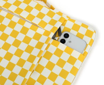 360 Degree Protective Laptop Sleeve with Multi-Pockets (Yellow Checkered, 14 inch-14.4 inch) - color: Yellow Checkered, size: 14 inch-14.4 inch