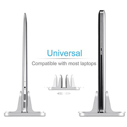 Vertical Laptop Stand for Desk [Adjustable] Sturdy Aluminum Dock Fits All Laptops (up to 20.3 inches) Space Saving, Modern Compact Holder, Compatible with MacBook Pro/Air, Surface, HP, Dell (Silver) - color: Sliver