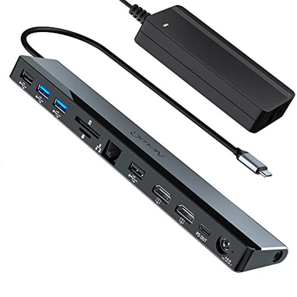 USB C Docking Station Dual Monitor with Power Adapter: NewQ 12-in-1 Thunderbolt 3 | 4 Dock, Dual 4K HDMI, 4 USB, Audio, Ethernet, SD/TF Slot, 18W PD Out, for Mac, HP, Dell, Lenovo, Surface, Asus, Acer - size: NQ-DK-02-Standard