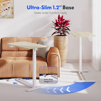 FLEXISPOT H7 Adjustable Overbed Bedside Table with Wheels Pneumatic Mobile Standing Desk Laptop Desk Rolling Computer Cart Movable Overbed Tables Hospital Home Use(27.6" W x 15.7" D, White Wood Grain) - color: White Wood Grain, size: Small