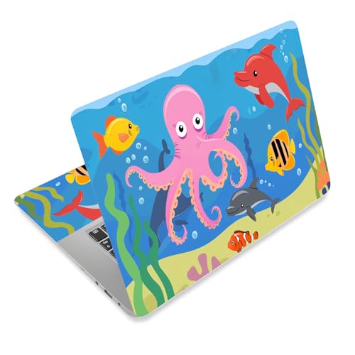 Laptop Skin Sticker Decal for 12 13 13.3 14 15 15.6 in, Universal Vinyl Waterresistant Protector Cover for Notebook PC Netbook, Computer Decor for Women Girls Cute Ocean Animals - color: Cute Ocean Animals