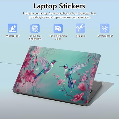 Universal Laptop Skin Sticker with 2 Wrist Pad Skins, Waterproof Scratch Resistant Vinyl Laptop Cover Decal, Cut to Fit for 11–15.6 Inch MacBook HP Dell Lenovo, Hummingbirds Pink Flowers - color: Hummingbirds Pink Flowers