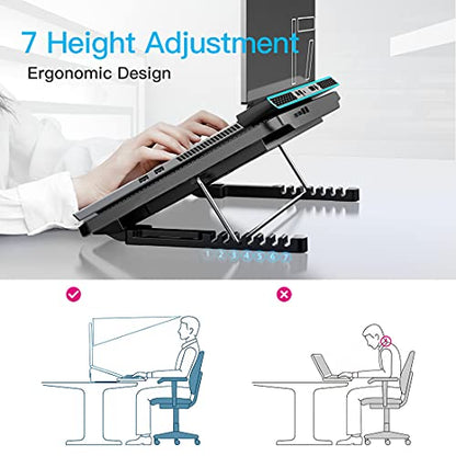 Laptop Cooling Pad, Laptop Cooler with 6 Quiet Fans for 12-17 Inch Notebook Gaming Fan Stable Stand, 7 Height & Wind Speed Adjustable, 2 USB Port & Phone Holder (Black) - color: Black 6 Fans