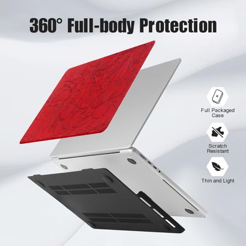 DTangLsm for MacBook Air 13 inch Case 2026 M5, 2025-2022 M4 M3 M2 A3449 A2681 A3113 A3240, Elegant Textured Retro Leather Hard Cover for MacBook Air 13.6 Case with Logo Cutout+Keyboard Cover, Red - color: #2 Light Red