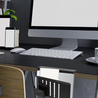 Lurrose Desk Laptop Mount Clamp with Non-Slip Pad, Carbon Steel Laptop Holder and Versatile Accessory for Living Room Table and Desk, Black Vertical Organizer