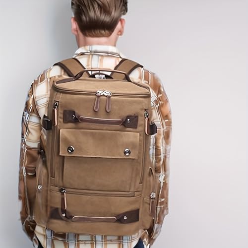 Laptop Backpack for Men 15.6-inch Travel - Satchel Purse Computer Case Laptop Bag Large Capacity Haking Weekender Fashion Canvas Khaki - color: Khaki-501