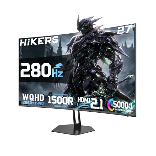 Hikers 27 Inch Curved Gaming Monitor 280Hz 240Hz 1ms 2K WQHD 1440P Computer Gaming Monitor, HDMI 2.1×2 & DP 1.4×1 Fast VA 5000:1 Contrast, 134% sRGB 1500R VESA (G27H1Q Pro Includes One HDMI 2.1 Cable) - size: 27