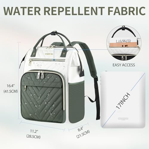 VANKEAN 15.6 Inch Laptop Backpack for Women Large Capacity Waterproof Daypack - color: Beige/Army Green, size: 15.6 Inch