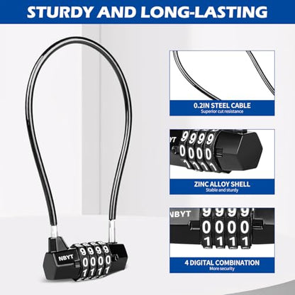 Cable Locks with Combination,Steel Cable Rope Wire 4-Digit Combination Lock with Resettable Code for Bikes, Lockers, File Cabinets, Wardrobes, Small Fences,gate Lock, Pool Padlock. - size: Span5.9",Cable length11*0.2 in