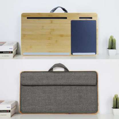 Lap Desk for Laptop with Cushion, Bamboo Laptop Stand with Anti-Slip Strip Tablet Phone Holder and Mouse Pad Fits up to 17 inch Portable Computer Lap Desk for Couch, Bed & Car - size: Large