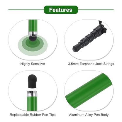 MECCANIXITY 5pcs Metallic Stylus Pen Retractable Aluminum Alloy Mini Capacitive Pens for Universal All Touch Screen Devices, Green - color: Green