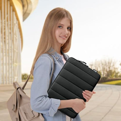 TECOOL Puffy Laptop Case 14 inch, Laptop Sleeve 14 inch for 14" Lenovo Thinkpad Ideapad HP EliteBook Pavilion Dell Chromebook, Protective Waterproof Sleeve 14 inch Computer Bag with Small Case,Black - color: Black, size: 14 Inch