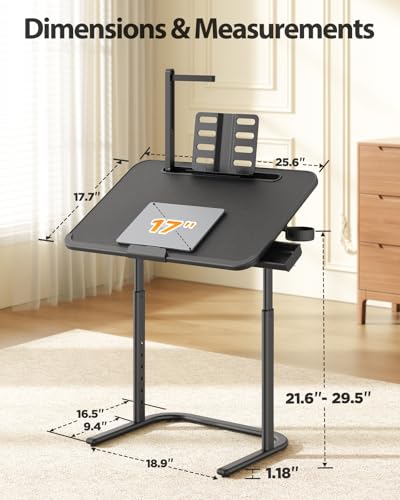 SAIJI Tilt & Height Adjustable Laptop Tray Table for Couch & Floor | Extra Large Couch Desk, Foldable TV Tray Floor Table for Laptop,Drafting, Writing, Eating on Sofa, Built in Led Light